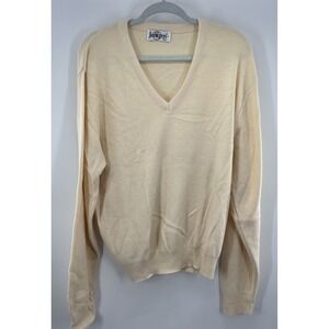 Vintage Jantzen Men Sweater XL Cream Long Sleeve Cotton Cashmere Blend